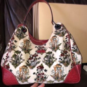 Gucci Velour mushroom bag w ostrich handles/sides